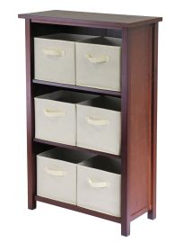 Verona 3- Section M Storage Shelf with 6 Foldable Beige Color Fabric Baskets
